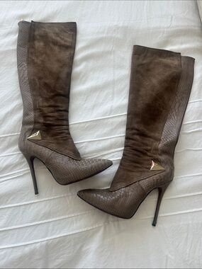 Cesare Paciotti Brown Pointed-Toe Stiletto Knee Boots